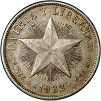 Moneda de Plata Cuba Un Peso 1932 Patria y Libertad - Numisfila