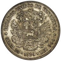 Moneda 5 Bolivares Fuerte 1929 1er 9 Bajo - Numisfila