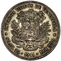 Moneda Plata 5 Bolivares Fuerte 1911 Fecha Ancha - Numisfila