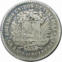 50 Céntimos 1886 2do "8" Alto Moneda de Plata ½ Bolivar - Real - Numisfila