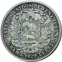 Moneda de Plata 1 Bolívar 1929 - Numisfila
