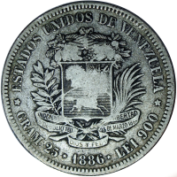 Fuerte Moneda de Plata 5 Bolívares 1886 2do "8" Bajo - Numisfila