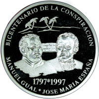 Gual y España Moneda de Plata 500 Bolívares 1997  - Numisfila