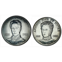 Pareja Bolívar y Sucre 1980 Monedas de Plata 100 y 75 Bolívares - Numisfila