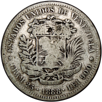  Fuerte de Plata Moneda 5 Bolivares 1888 2do 8 Alto - Numisfila