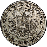 Fuerte Moneda de Plata 5 Bolívares 1926 Fecha Normal - Numisfila