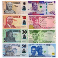 Set 8 Billetes Nigeria 5,10,20,50,100, 200,500 y 1.000 Nairas 2021-2022  - Numisfila