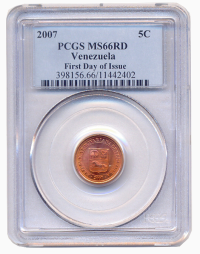 Moneda 5 Céntimos 2007 PCGS MS66RD 1er día de emisión - First Day of Issue - Numisfila