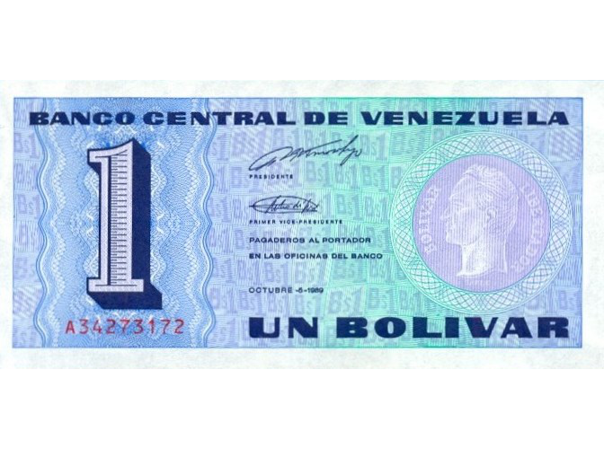 Billete 1 Bolívar - Tinoquito 1989 A8 / AU  - Numisfila