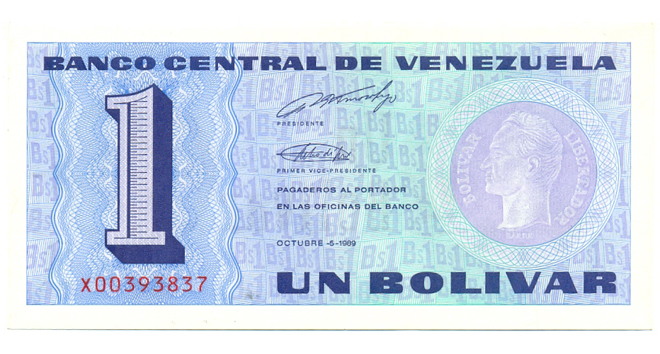 Billete 1 Bolívar - Tinoquito 1989 Serial X8  - Numisfila