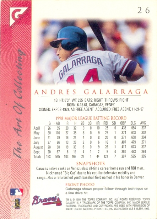 Barajita Andrés Galarraga Topps 1999 #26  - Numisfila
