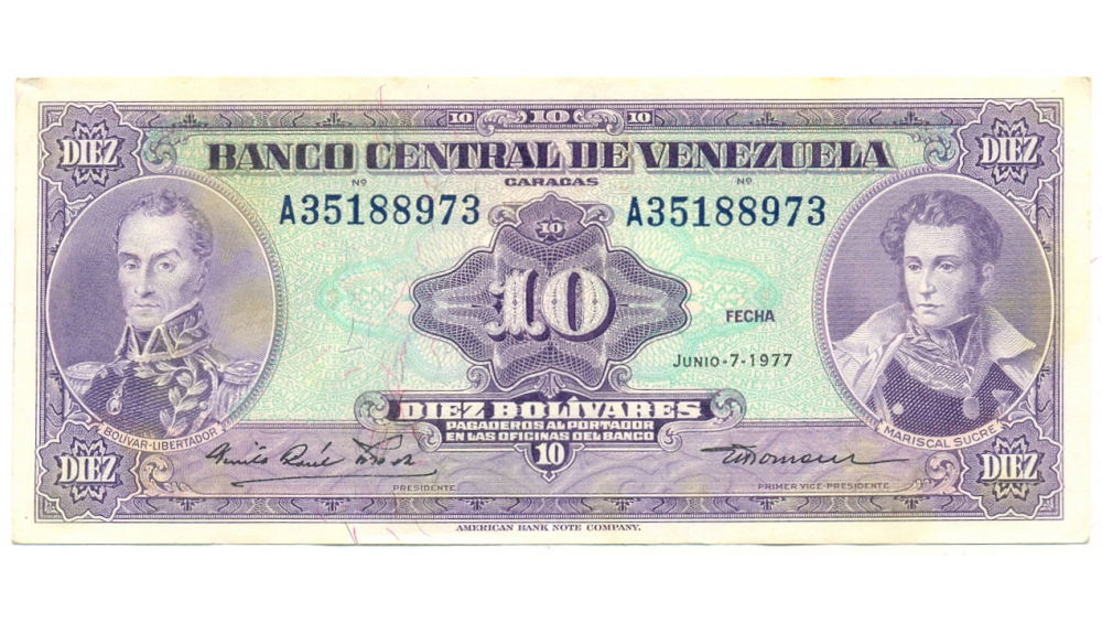 Billete 10 Bolivares 1977  Serial A8  - Numisfila