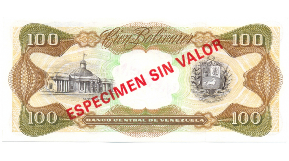 Billete Especimen Sin Valor 100 Bs Diciembre 1992   - Numisfila