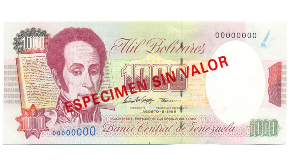 Billete Especimen Sin Valor 1000 Bolívares Agosto 1998 - Numisfila