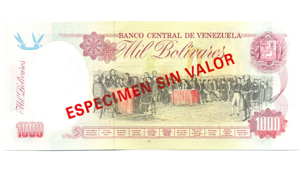 Billete Especimen Sin Valor 1000 Bolívares Agosto 1998  - Numisfila