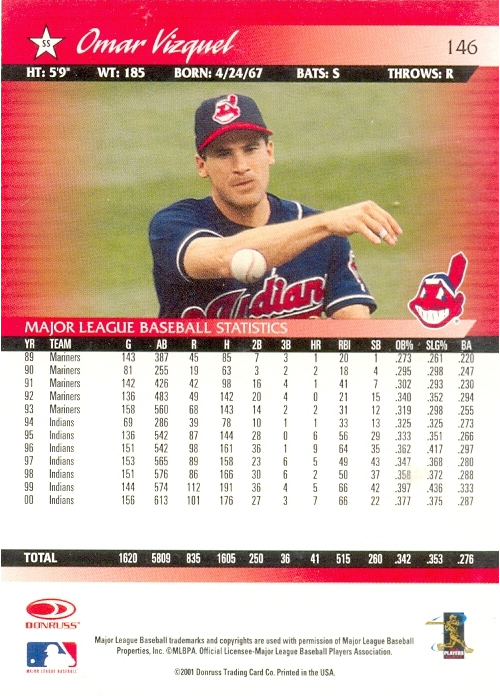 Barajita Omar Vizquel Donruss 2001 # 146  - Numisfila