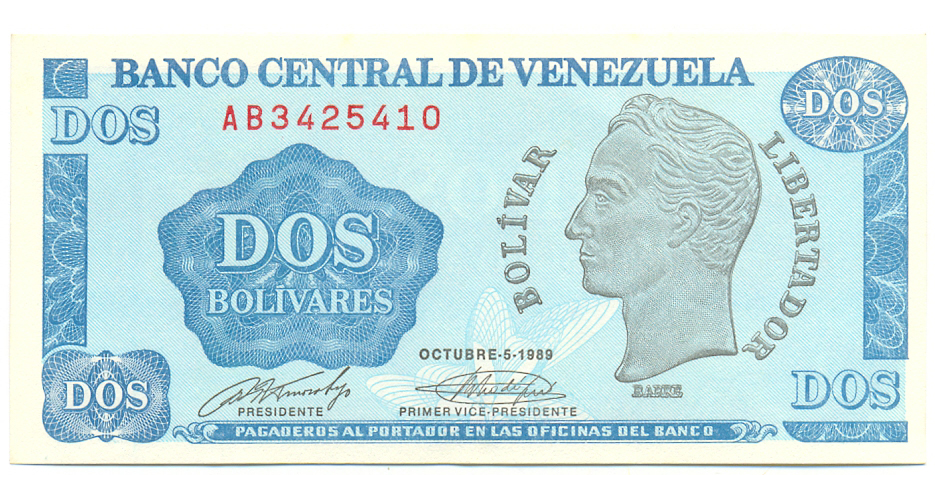 Billete 2 Bolívares - Tinoquito 1989 Serial AB7  - Numisfila