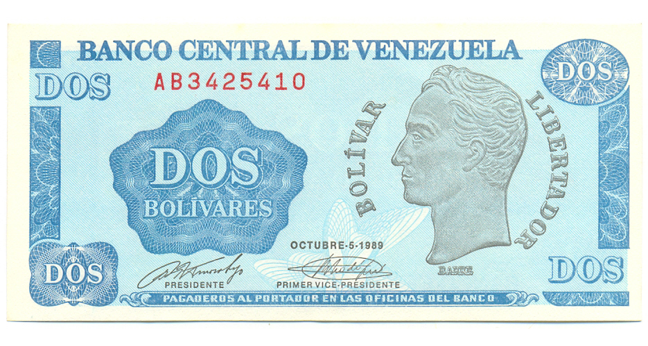 Billete 2 Bolívares - Tinoquito 1989 Serial AB7 - Numisfila