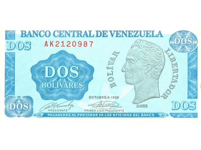 Billete 2 Bolivares 1989 Serie AK7 - Tinoquito  - Numisfila