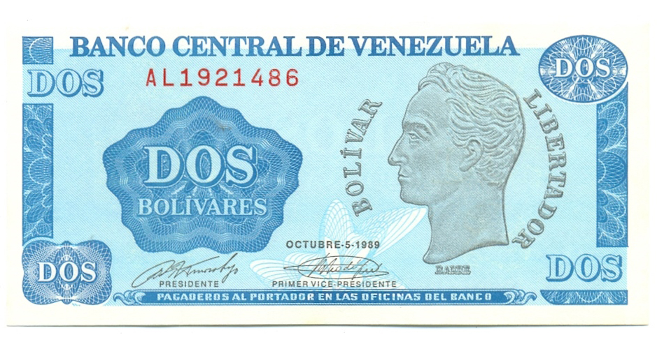 Billete 2 Bolívares - Tinoquito 1989  Serial AL7  - Numisfila