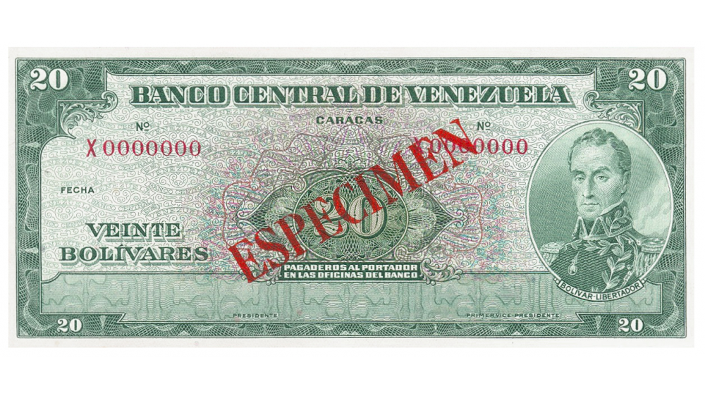 Billete Especimen Sin Valor 20 Bolívares 1960/1966 X0000000 - Numisfila