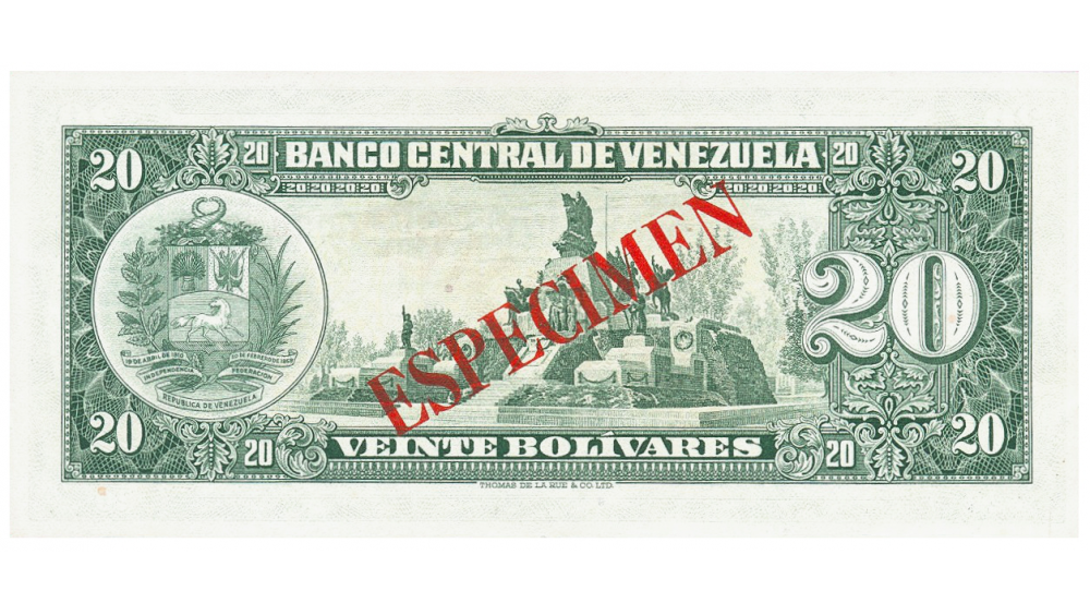 Billete Especimen Sin Valor 20 Bolívares 1960/1966 X0000000  - Numisfila