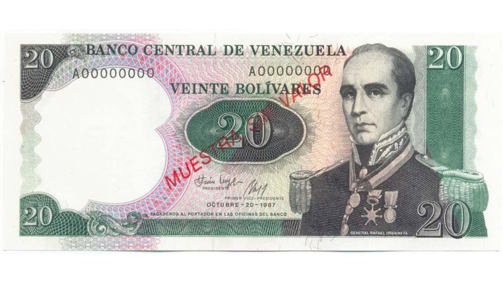 Billete Muestra Sin Valor 20 Bolivares Oct 1987 - Numisfila