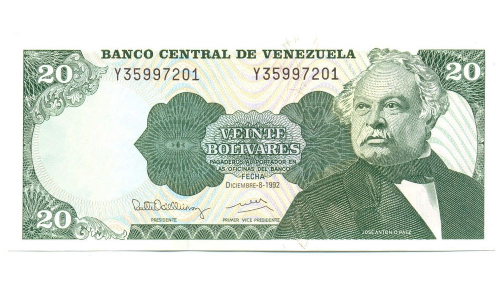 Billete 20 Bolívares 1992 Serial Y8  - Numisfila