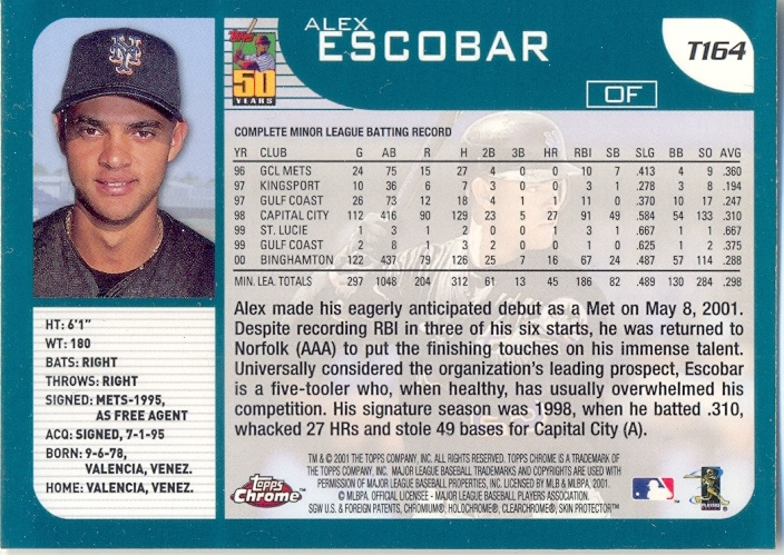 Barajita Alex Escobar Topps 2001 #T164  - Numisfila