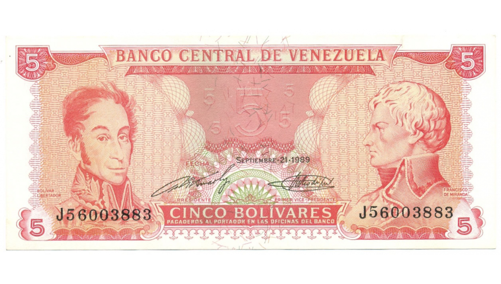 Billete 5 Bolívares 1989 Serial J8  - Numisfila