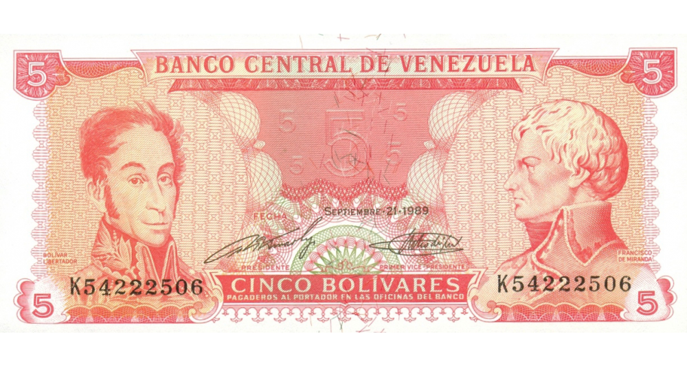 Billete 5 Bolívares 1989 Serial K8  - Numisfila
