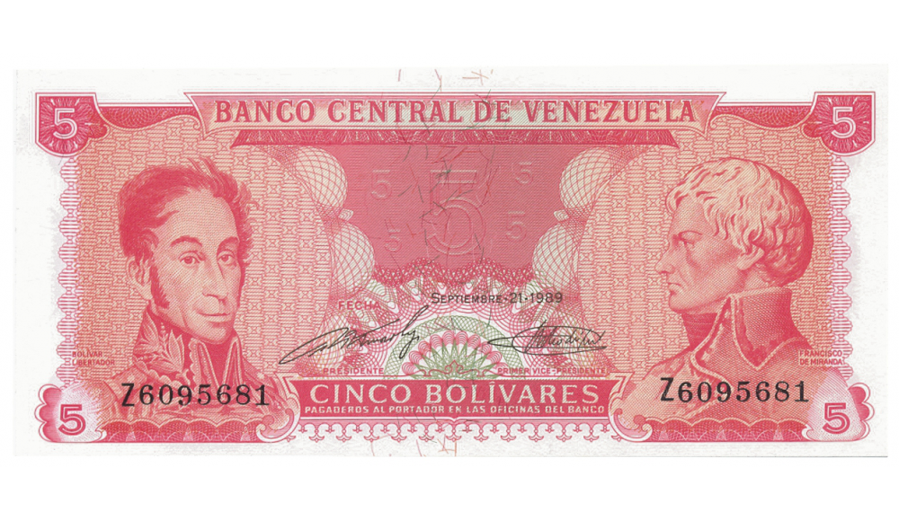 Billete 5 Bolívares 1989 Serial Z7  - Numisfila