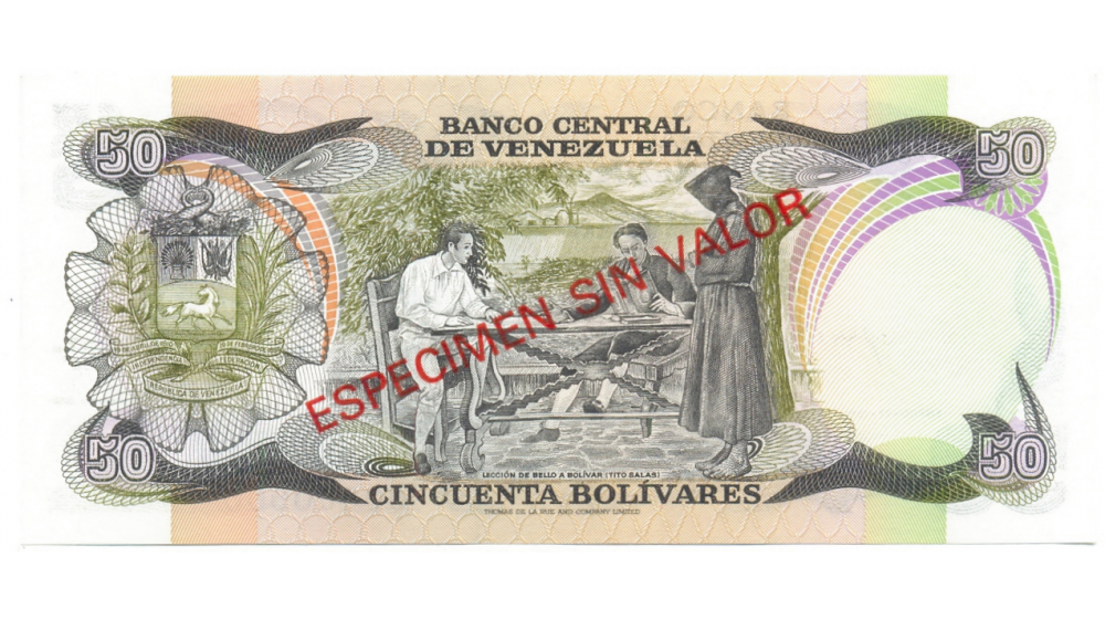 Billete Especimen Sin Valor 50 Bolívares 1981  - Numisfila