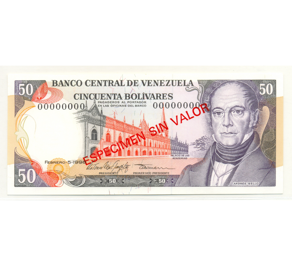 Billete Especimen Sin Valor 50 Bolivares Febrero 1998 - Numisfila