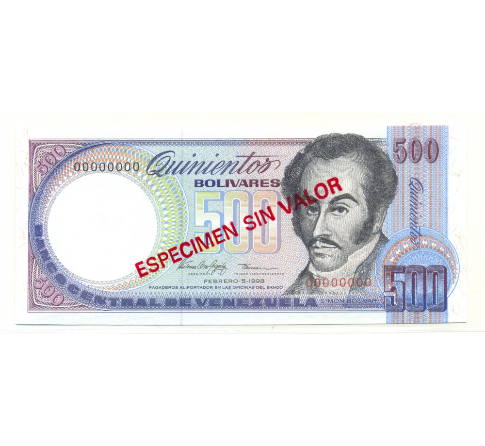 Espécimen Sin Valor Billete 500Bs 1998 Orquídea - Numisfila