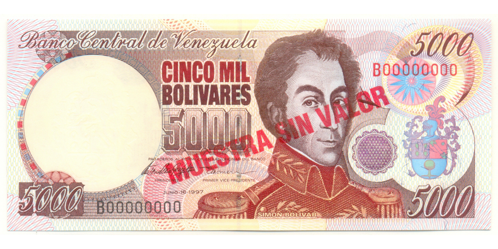 Billete Muestra Sin Valor 5000 Bolívares 1997 - Numisfila