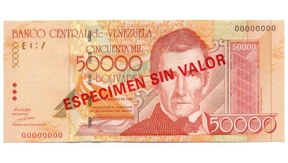 Billete Especimen Sin Valor 50000 Bolívares 1998 - Numisfila