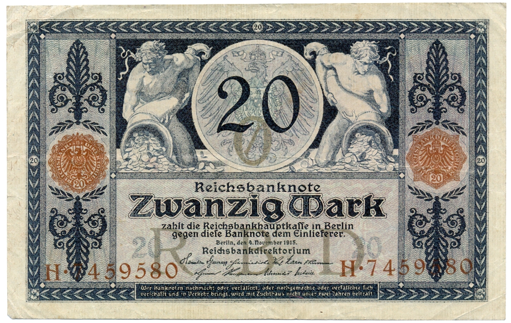Billete Alemania 20 Mark 1915 Emperador Guillermo II   - Numisfila
