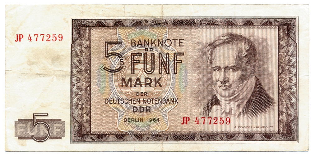 Billete Alemania República Democrática 5 Mark 1964 Alexander von Humboldt - Numisfila
