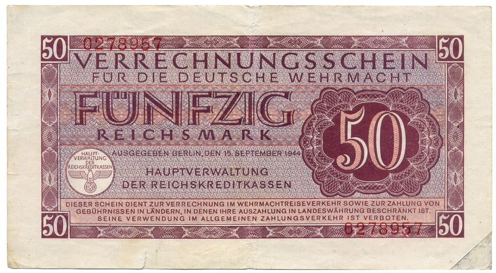 Billete Bono Militar 50 Reichsmark 1944 - Deutsche Wehrmacht - Numisfila