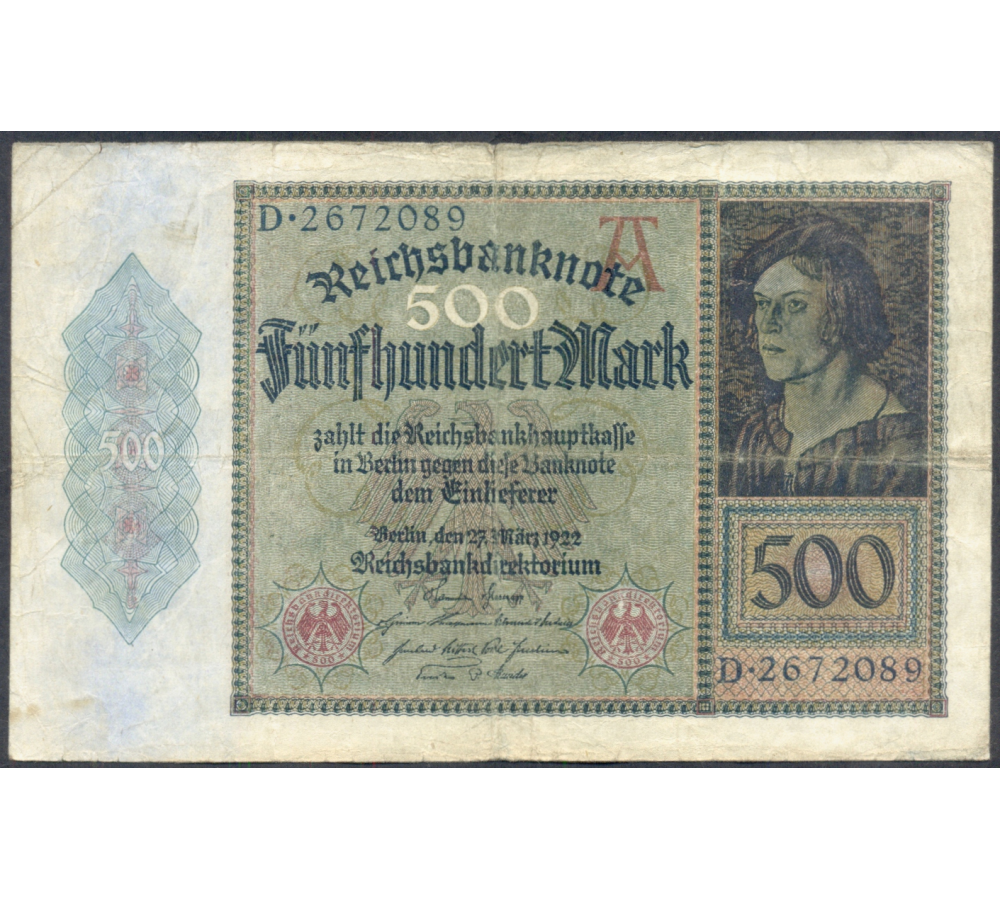  Billete Alemania Weimar 500 Mark 1922 D7 - Numisfila