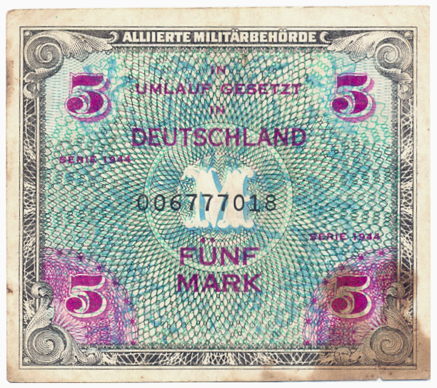 Billete Militar Alemania Período Ocupación Aliada 5 Marcos 1944 M - Numisfila