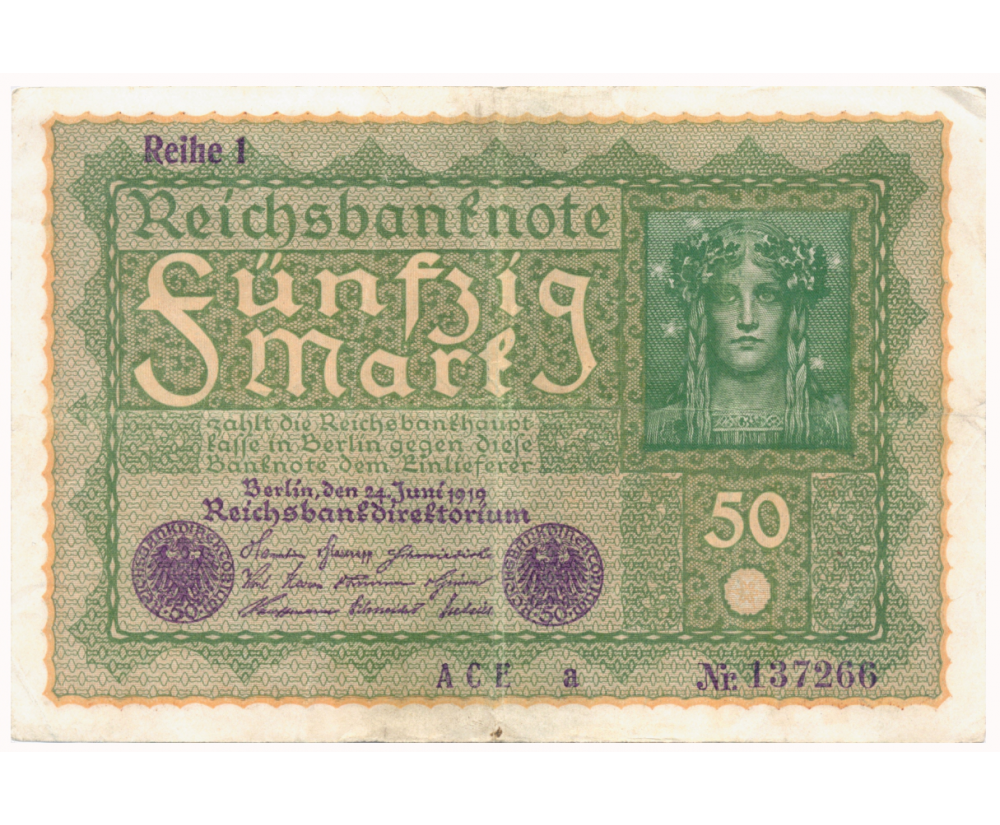 Billete Alemania 50 Marcos 1919 Imperio República Weimar  - Numisfila