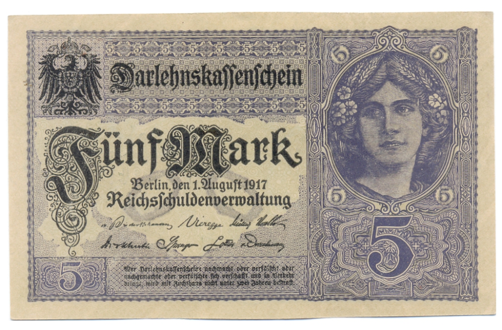 Billete Alemania 5 Mark 1917 Darlehnskassenschein - Numisfila