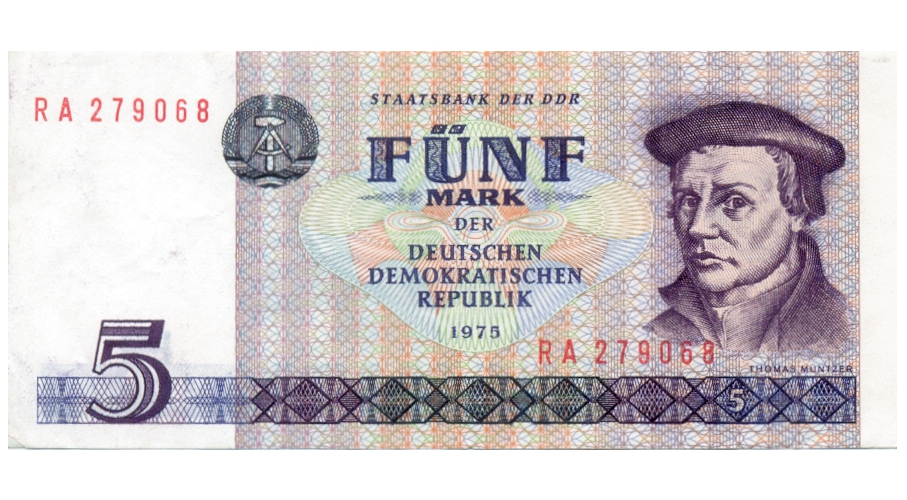 Billete República Democrática Alemania 5 Mark 1975 - Thomas Müntzer - Numisfila