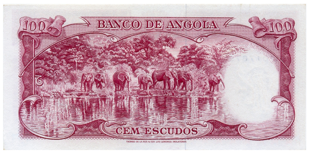 Billete Angola 100 Escudos 1962 - Américo Tomas y Elefantes  - Numisfila