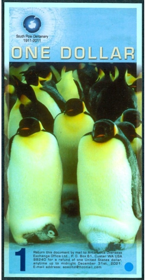 Billete Plastico Antartica 1 Dolar 2008/11 Pinguinos  - Numisfila