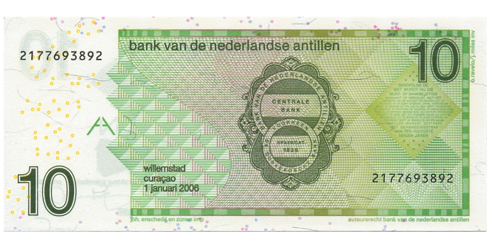 Billete Antillas Holandesas 10 Gulden 2006 - Colibrí  - Numisfila