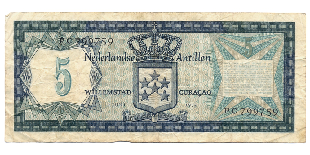 Billete Antillas Holandesas 5 Gulden de 1972  - Numisfila