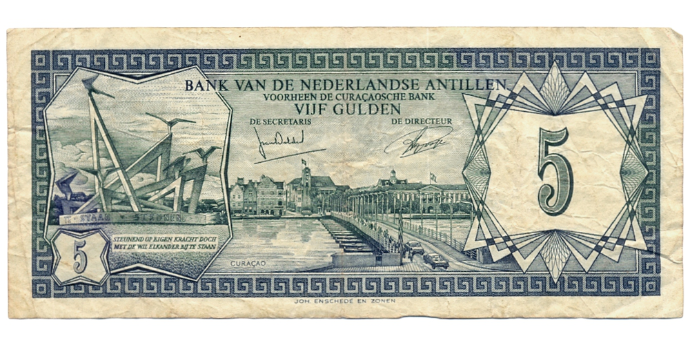 Billete Antillas Holandesas 5 Gulden de 1972  - Numisfila